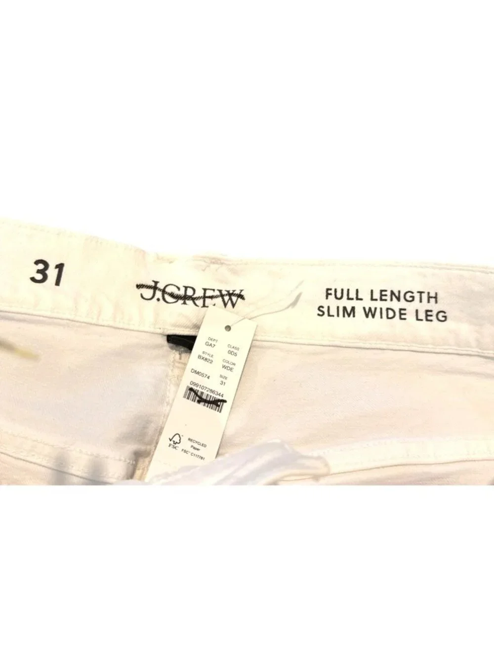 J. Crew Tall Full Length Slim Wide Leg Jean White Relaxed High Rise US 31 NWT